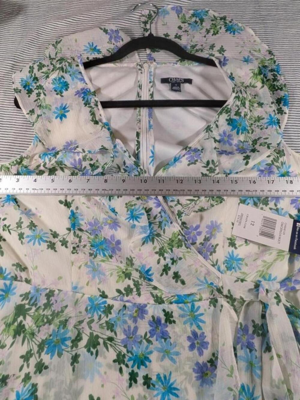 NEW Chaps Ralph Lauren $79 Size 12 White Blue Green Teal Floral Faux Wrap Dress - Picture 13 of 16